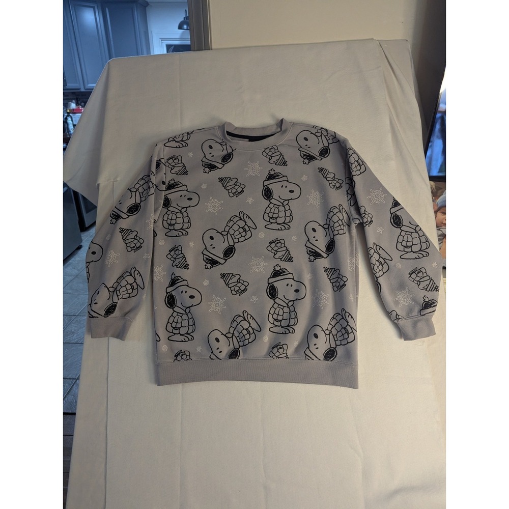 Peanuts Snoopy & Woodstock Winter Sweatshirt Gray Size M
